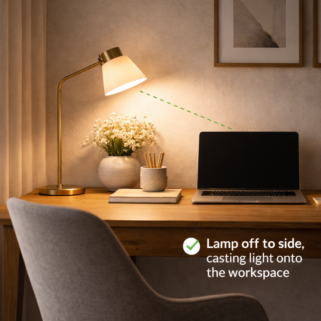 proper desk lamp placement for reduced glare