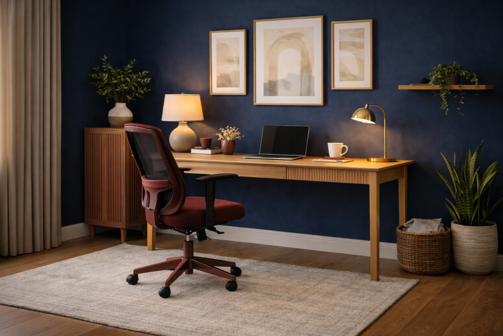 calm home office lighting setup