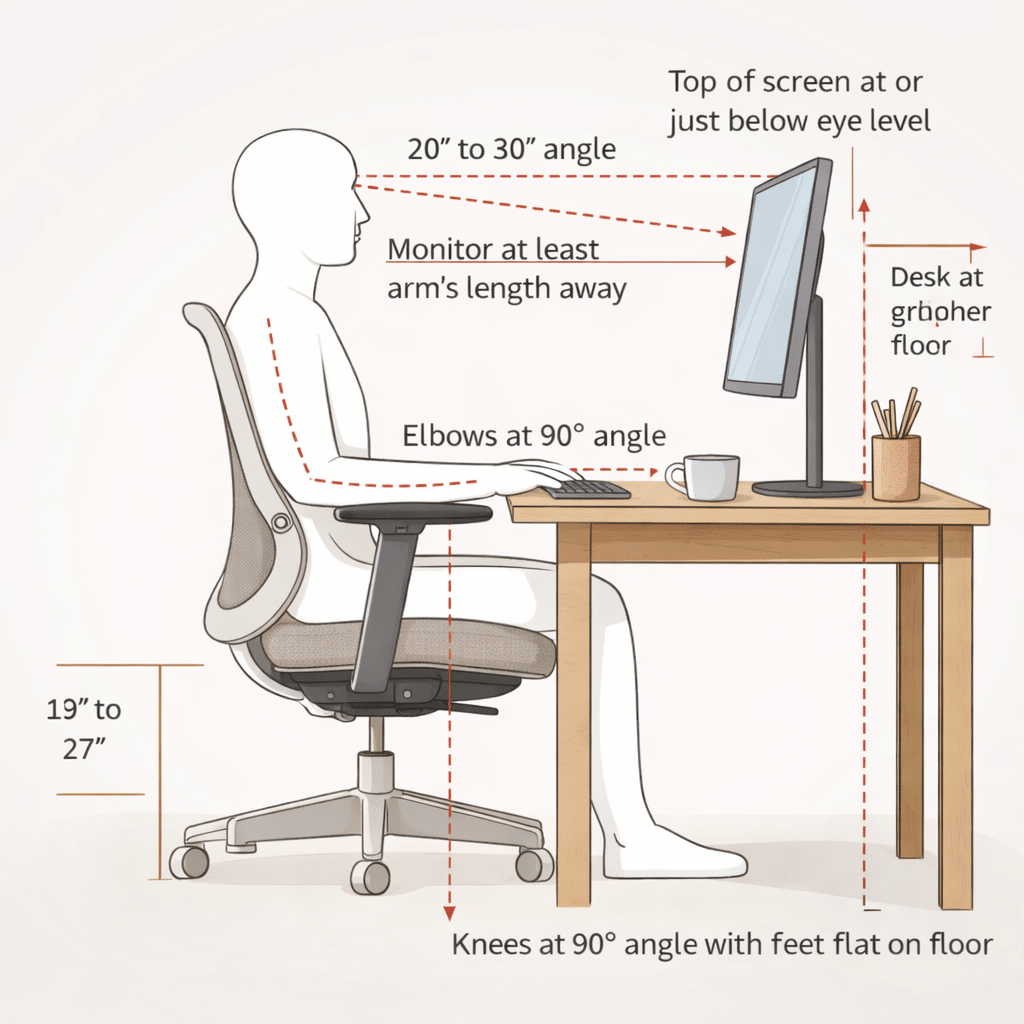 ergonomic desk and chair height setup