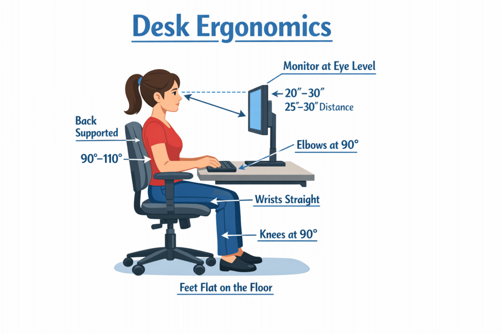 ergonomic home office chair and desk setup