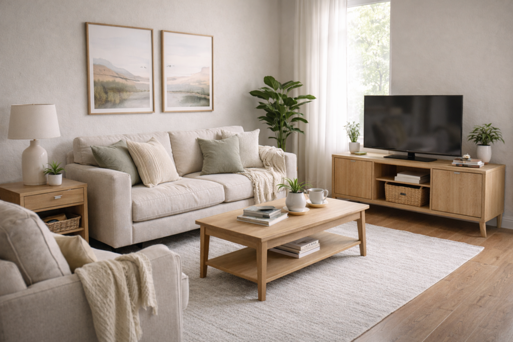 functional home minimalist living space with neutral tones