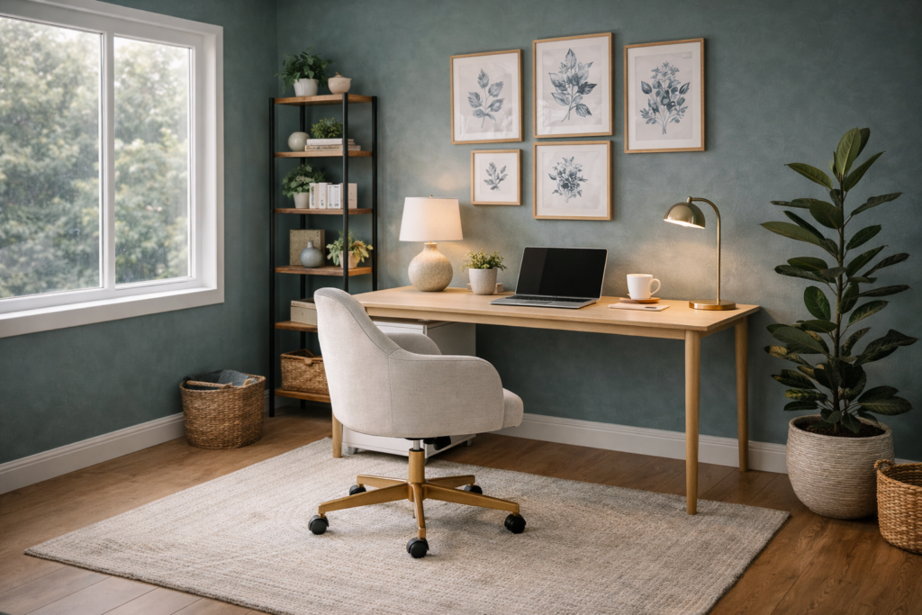 layered lighting in home office setup