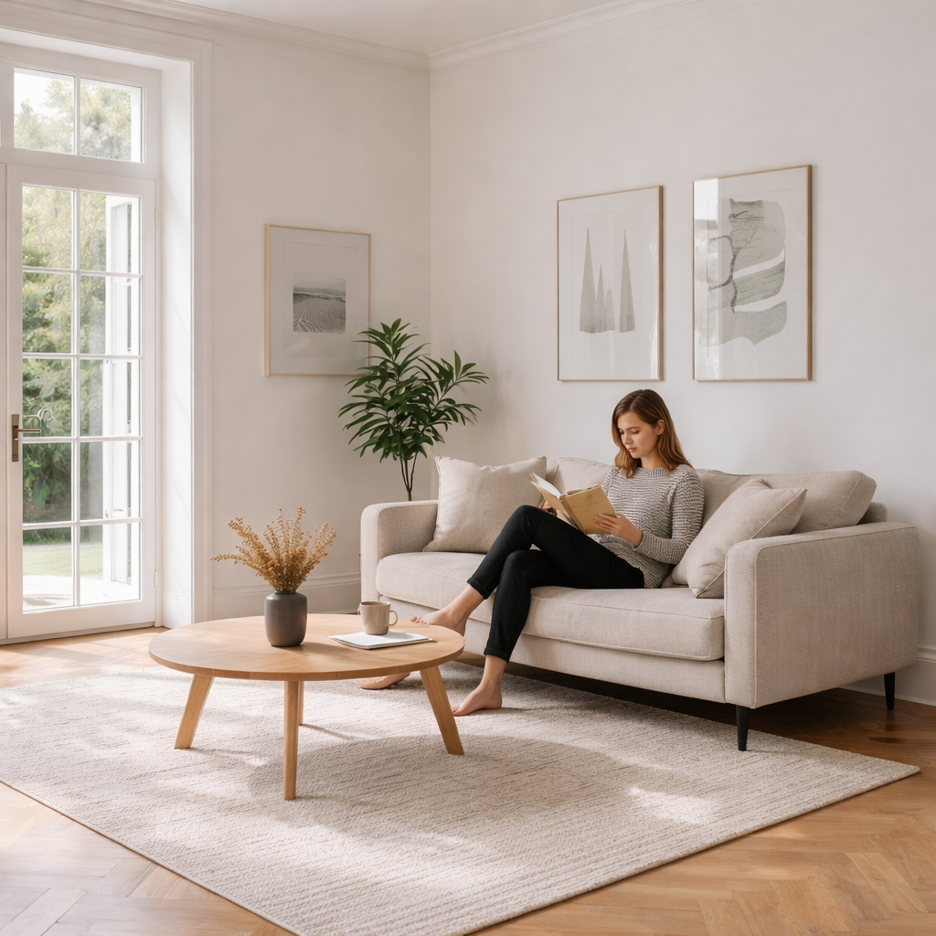minimalist living room demonstrating how minimalism improves focus