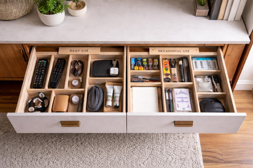 organised drawer divided by daily and occasional use items