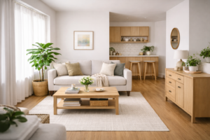 small apartment decluttered minimalist living area